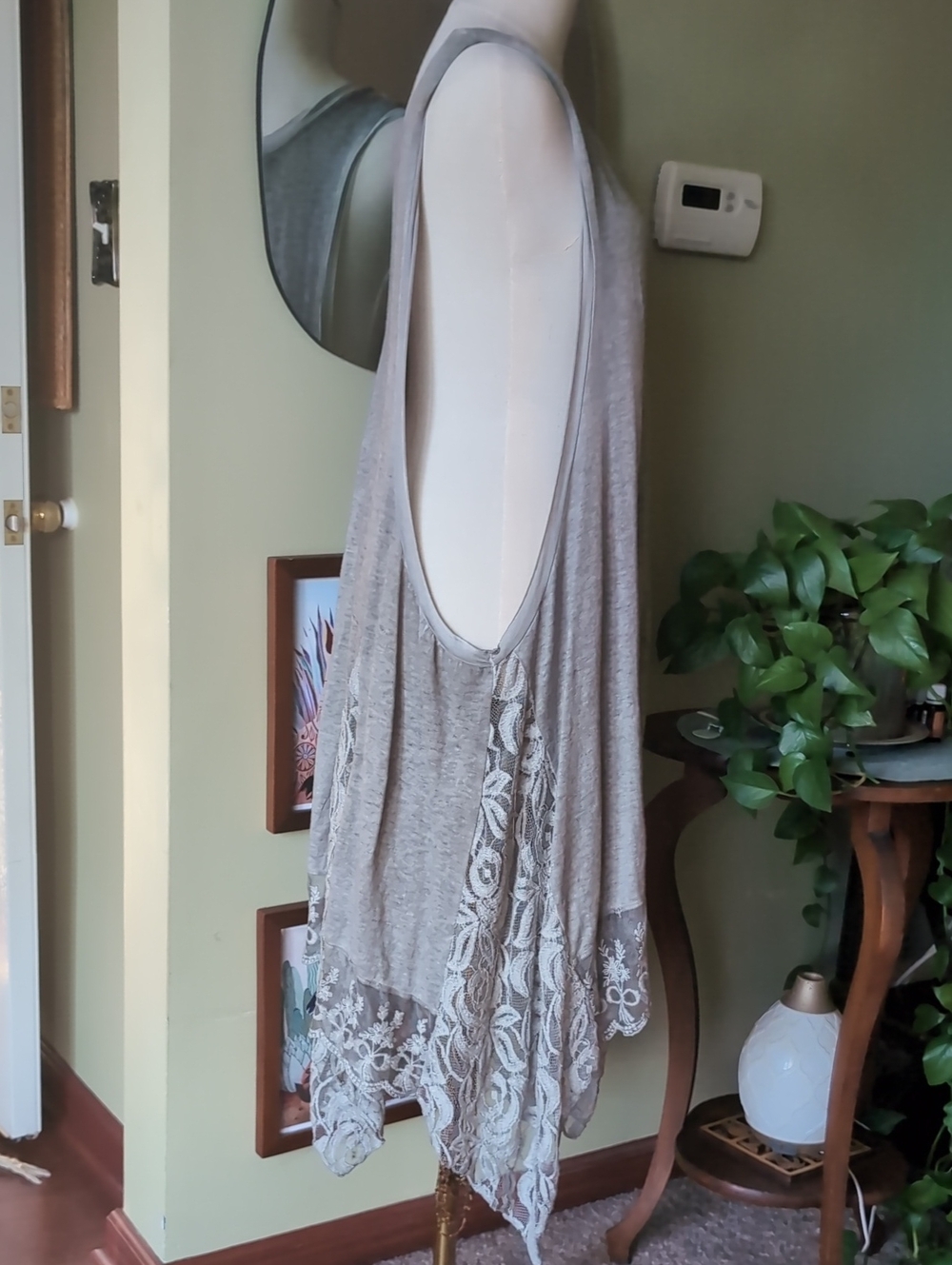 Aziza by Biz Gray Lace Hem Sleeveless Boho Midi Dress Shark Bite Hem - Picture 6 of 15